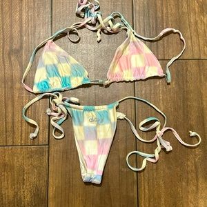 alo x Frankies Bikinis top and bottom pastel checker